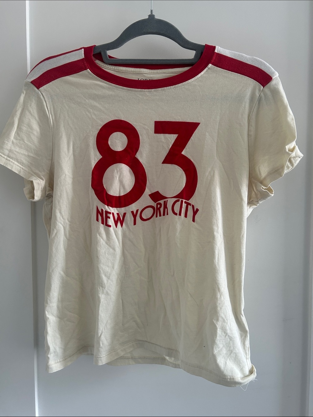 J. Crew Cream Tee with Red '83 New York City Graphic in brushed velvet